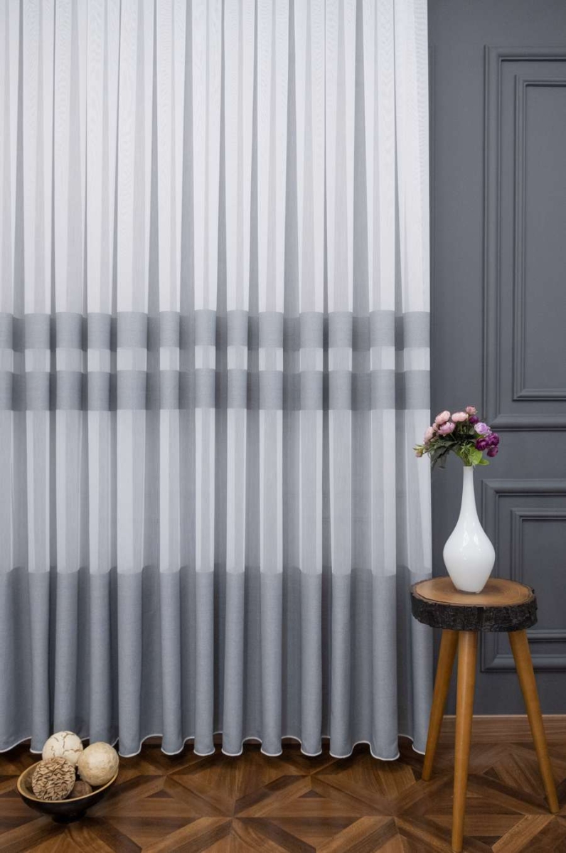 Pardes Tül Perde –  BANTLI BAMBU GRİ